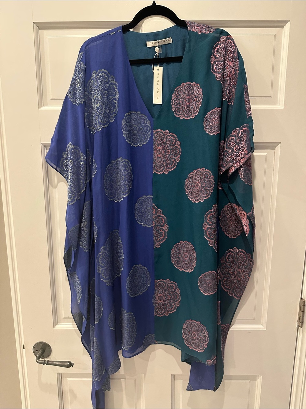 Trina Turk Blue & Teal Medallion Print Dolman Top